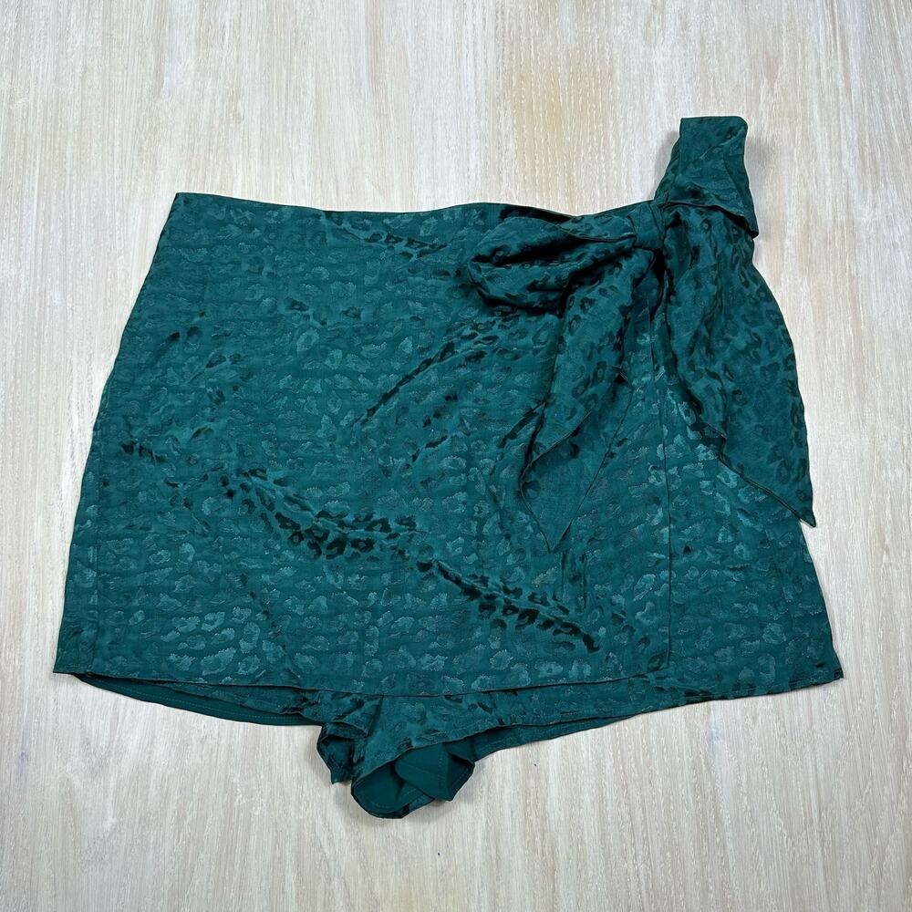 Lovers and Friends Revolve Dark Jade Green Cheyanne Wrap Satin Chic Skort XL